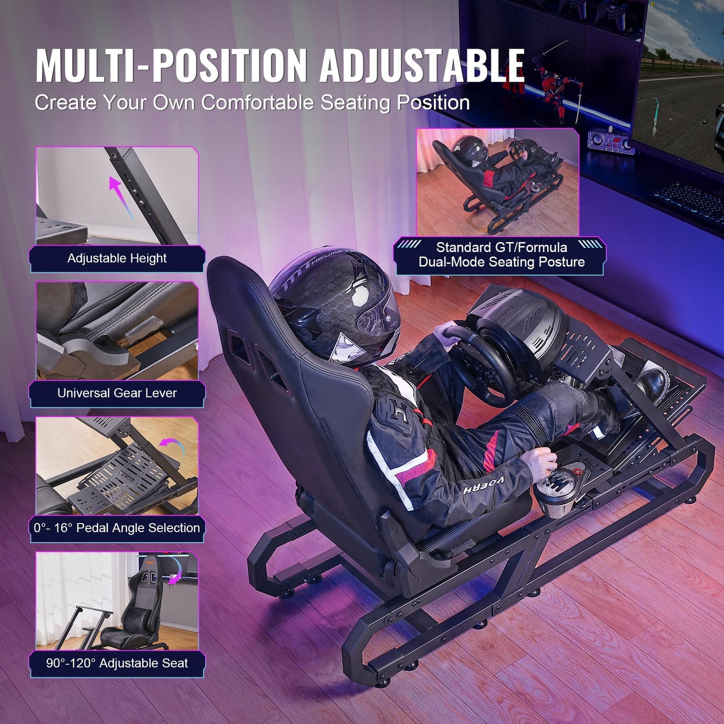 VEVOR Gaming Racing Wheel Stand, Compatible with Logitech G923/G920/G29 & Thrustmaster T248P, Heavy-Duty Adjustable Steering Wheel Stand Cockpit, 330 lbs Capacity, Compact for Sim Racing
