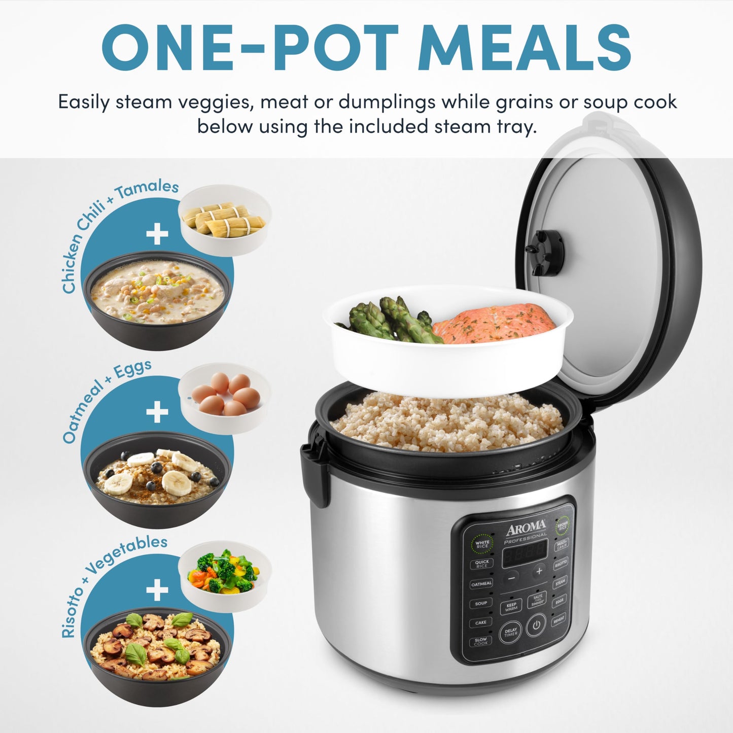 AROMA Professional Digital Rice Cooker, 10-Cup (Uncooked) / 20-Cup (Cooked), Multicooker, Slow Cooker, Steamer, Oatmeal Cooker, Egg Cooker, STS, 5 Qt, Black, ARC-5200SB