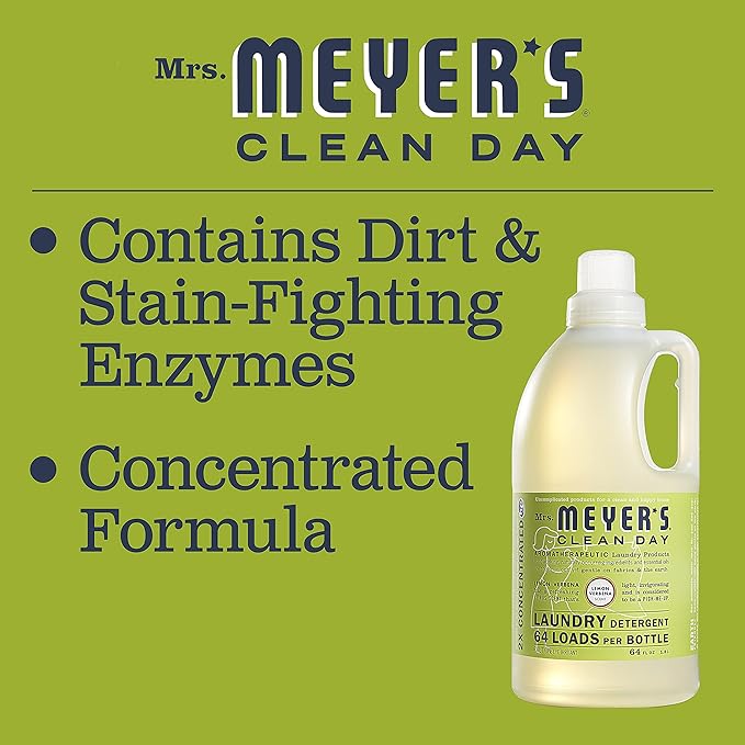 MRS. MEYER'S CLEAN DAY Liquid Laundry Detergent, Infused with Essential Oils, Lemon Verbena, 64 oz (64 Loads)