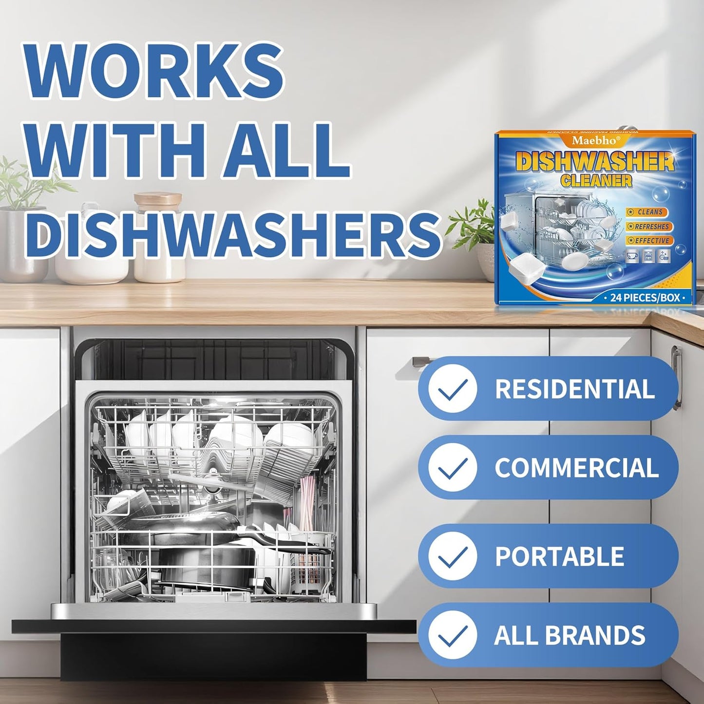 Dishwasher Cleaner and Deodorizer Tablets – 24 Pack, Natural Heavy Duty Deep Cleaning Descaler pods, Compatible with All Dish washer Models, Removes Limescale Grease& Odor, Septic Safe(1-Year Supply)