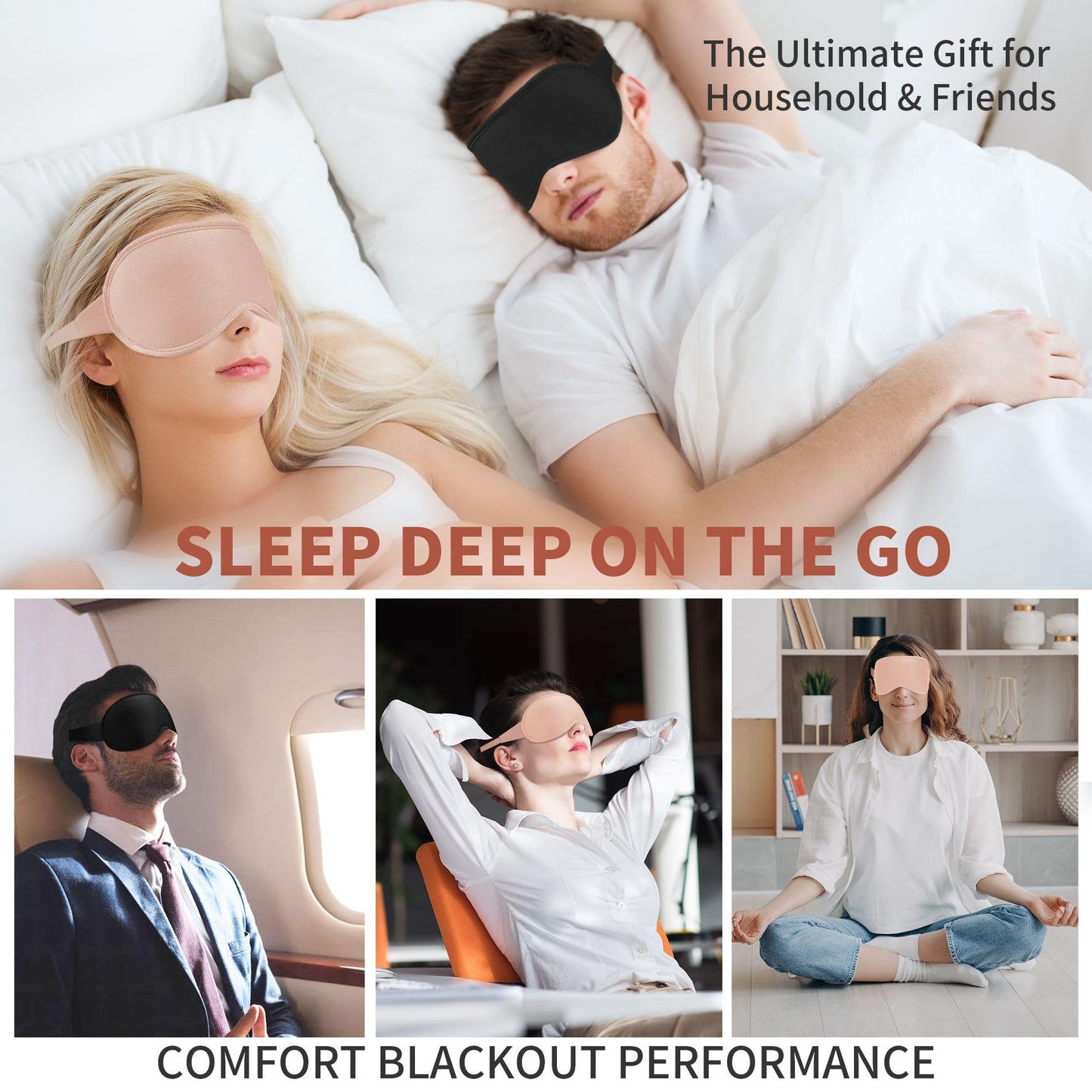 3D Sleep Mask for Men Women 2 Pack, Blackout Eye Mask for Sleeping Eye Mask for Side Sleeper, Memory Foam Adjustable&Washable, Airplane Travel Essentials Couples Yoga Meditation Office Black & Pink