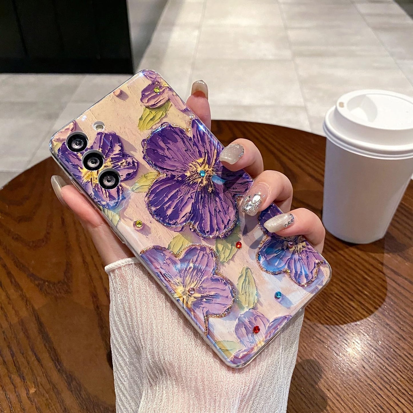 Leleyun Case For Samsung Galaxy A03S, Retro Oil Painting Printed Flower Cute Pattern With Glitter Gem Phone Cover Durable Tpu Sh