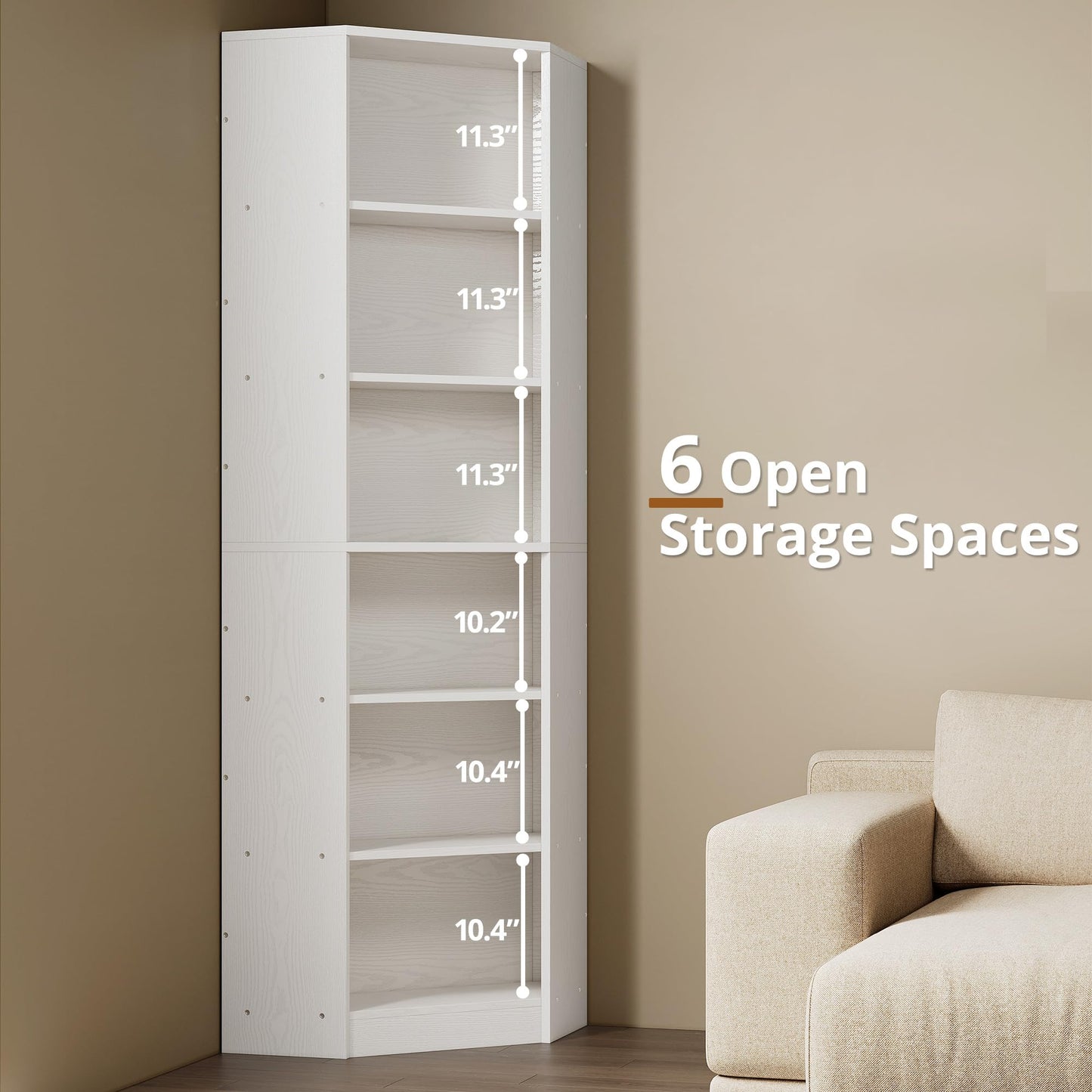 IRONCK Corner Bookshelf and Bookcase with 2 Storage Cabinets and 7 Tier Shelves, 71" Height Storage Shelves Corner Combination, White