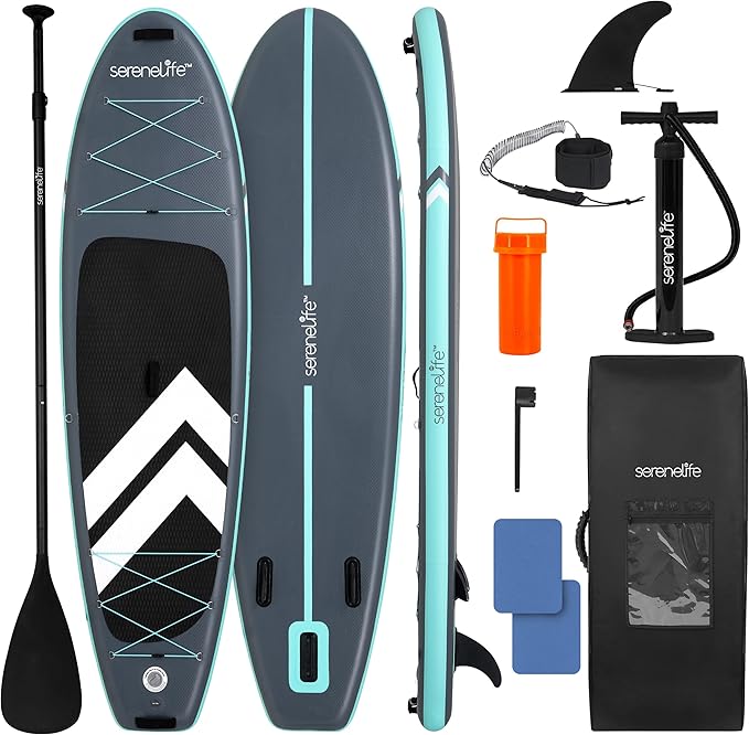 SereneLife Ultra-Light Inflatable Stand Up Paddle Board with Premium SUP Accessories - Extra Wide Stable Design with Non-S...
