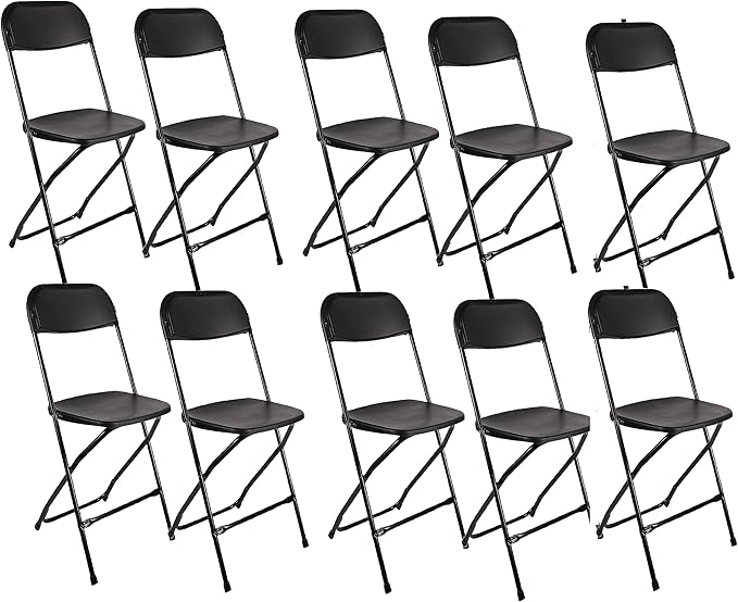 BTEXPERT Set of 10,Black Plastic Folding Chair Steel Frame Commercial High Capacity Event Chair Lightweight Set for Office Wedding Party Picnic Kitchen Dining Church School