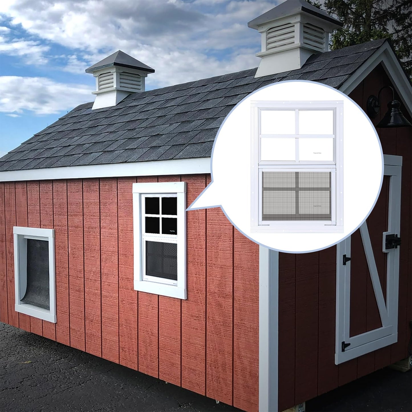 Melkus 2 Pack Shed Windows, 12"x18" Flush Mount Chicken Coop Windows with Thicker Tempered Glass and Screen, Sliding Windows for Chicken Coop, Shed, Garage, Playhouse, Barn,Greenhouse, White