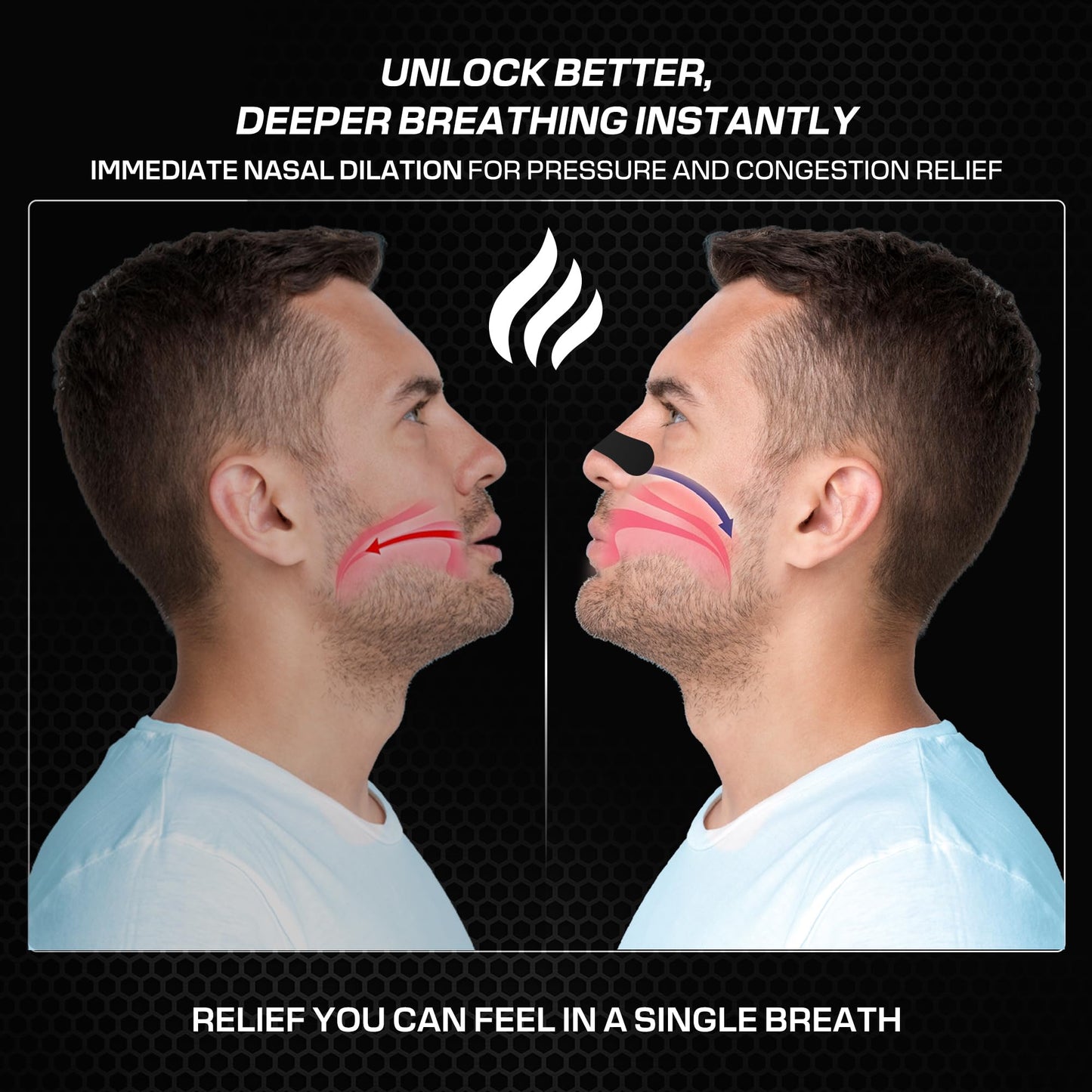 Performance Nose Strips for Breathing (60 Count) - Oil & Sweat Proof Adhesive - Athletic Nasal Strips for Snoring & Sleeping - Black, Wide, Universal Fit, Extra Strength Snoring Solution for Sleep