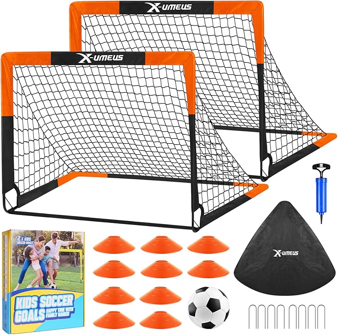 Kids Soccer Goals for Backyard Set of 2, 4 x 3 ft/6 x 4 Toddler Soccer Goal Training Equipment with Soccer Ball, Cones, Po...