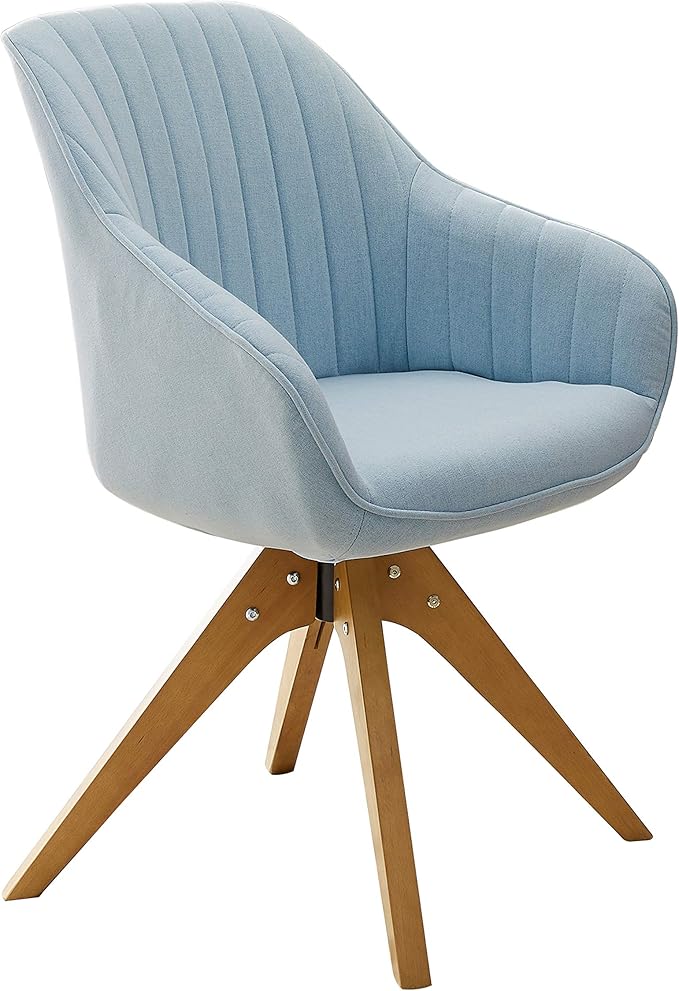 Art Leon Dining Chair, Mid Century Modern Fabric Upholstered Swivel Dining Room Chair with Wood Legs, Leisure Side Chair with Arms for Living Room, Candy Blue