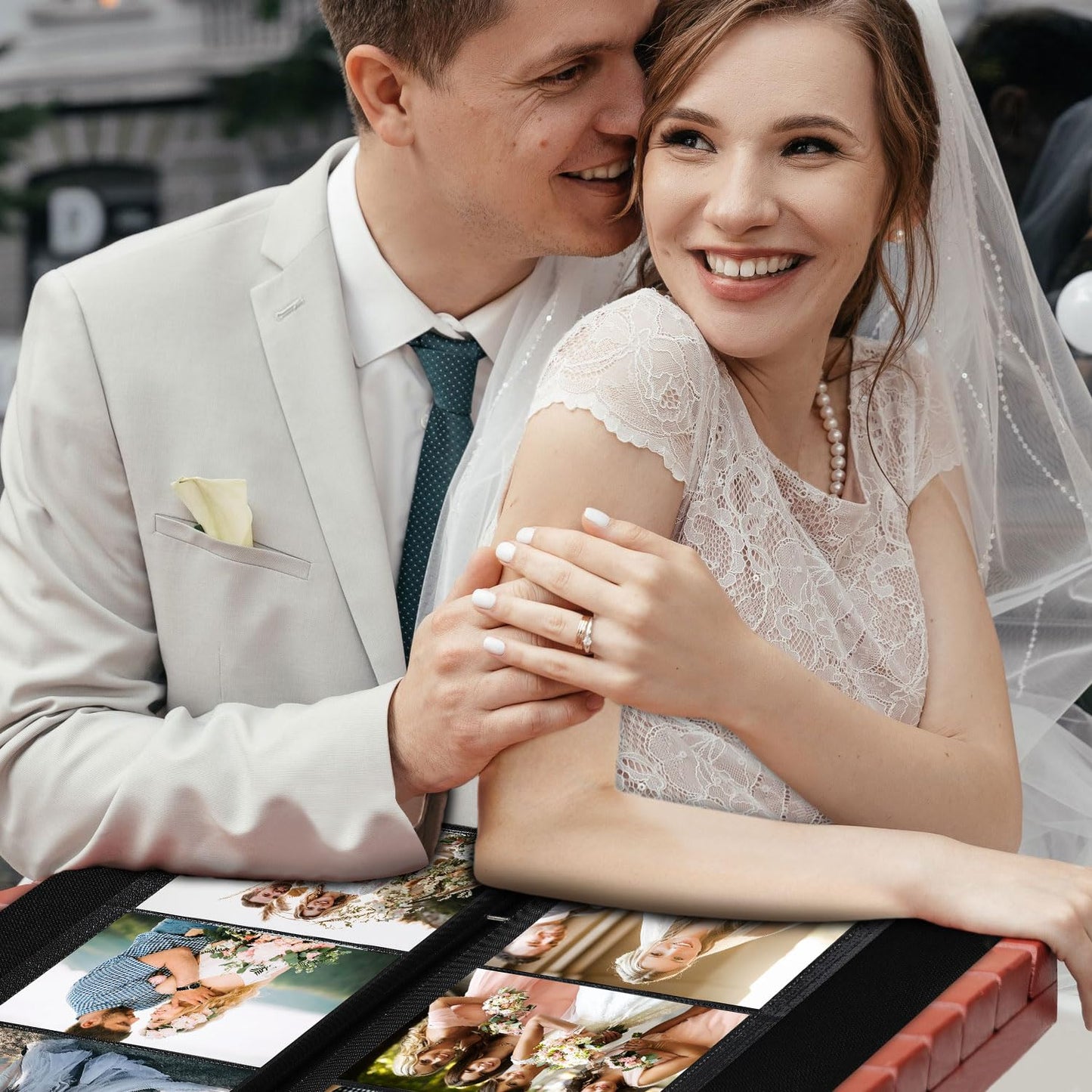 Lanpn Wedding Photo Album 4x6 300 Pocket Photos Slip in, Linen Cover Large Capacity Newlywed Marriage Album Hold 300 Horizontal Photos (Flower, Beige)