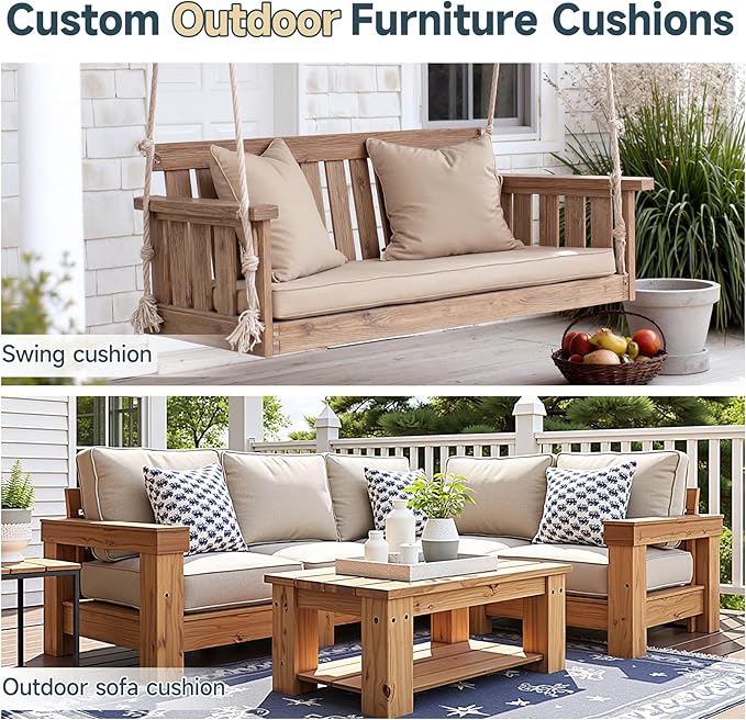BayHomes Custom Bench Cushion for Indoor/Outdoor Patio Furniture/Window Seat Cushions.Premium 75D High-Resilience Foam(Custom Fabric/Color/Size/Non-Slip Methods/Piping/Thicknessto Choose from)
