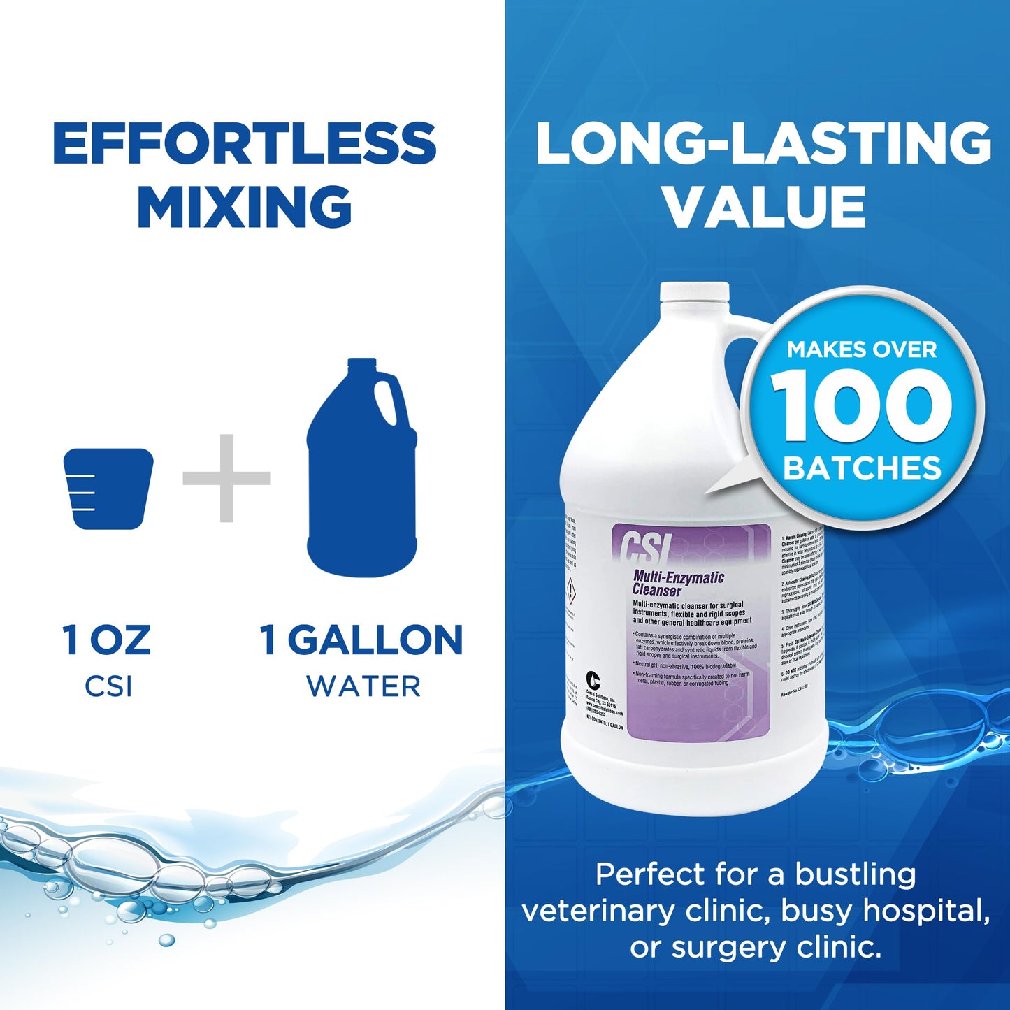 CSI Central Solutions Multi Enzymatic Cleanser - Hospital Grade Medical Instrument Cleaner for Presoak and Manual Processing, 1 Gal
