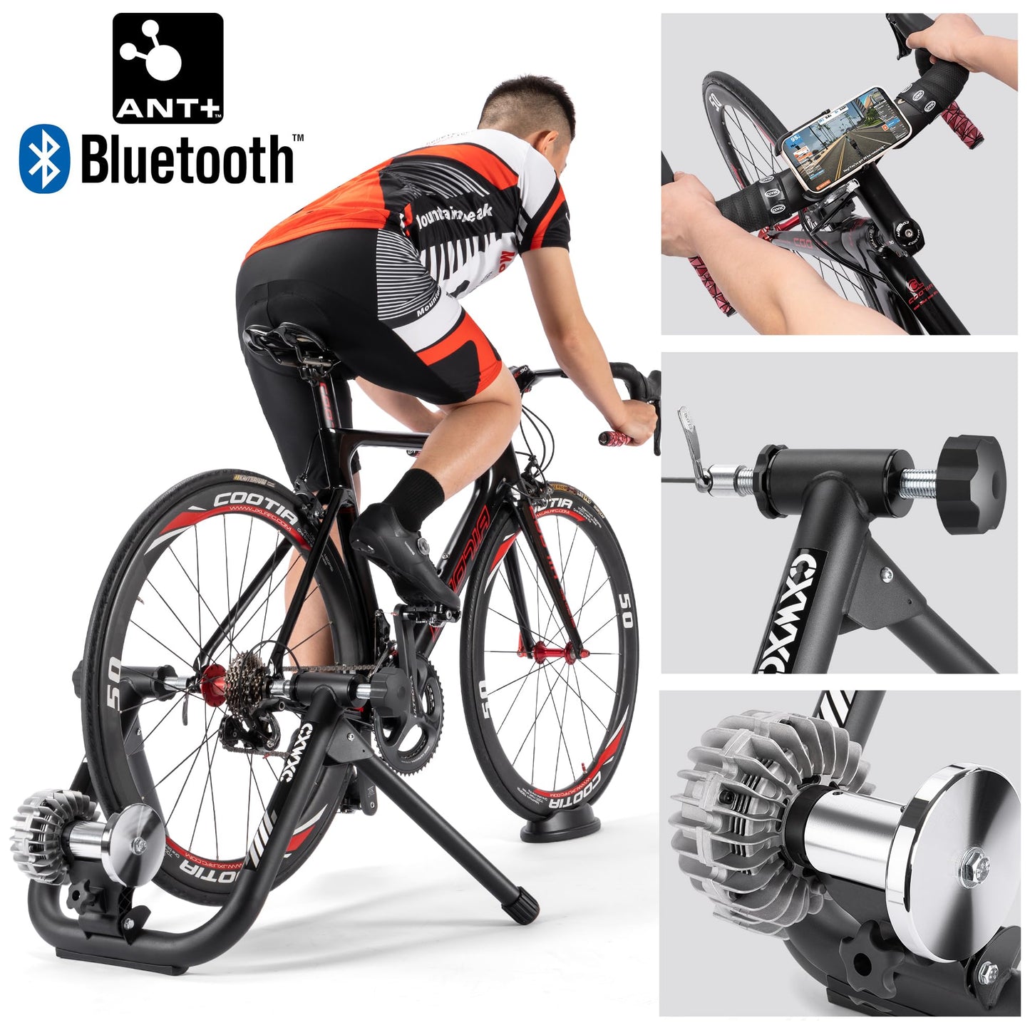 Smart Bike Trainer - Fluid Bike Trainer Stand for 26-29” or 700c Wheel - Noise Reduction Bicycle Stationary Stand Compatible with Zwift App