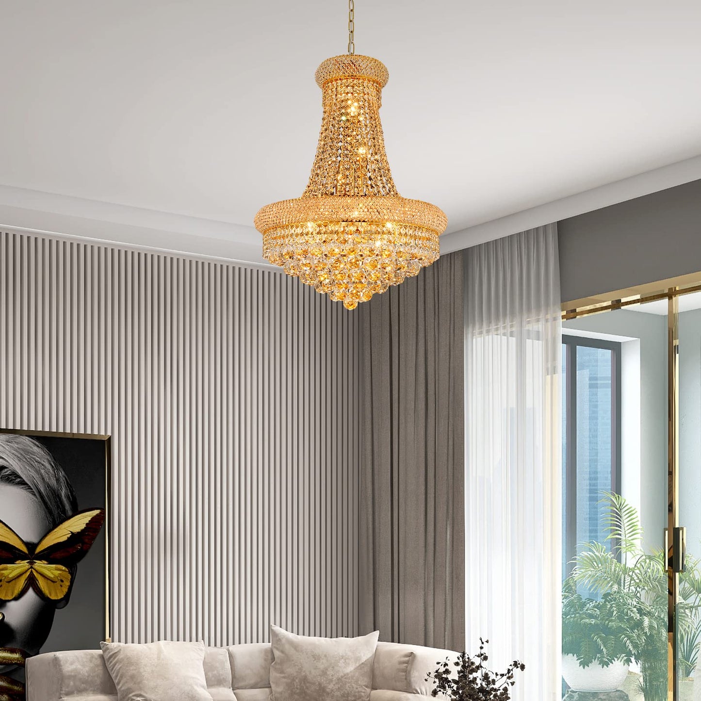 Gifarich Crystal Chandeliers for Dining Room Light Fixture,Empire Style K9 Crystal Chandeliers for Entryway,12 Lights Gold Luxury Lighting Fixtures for Living Room Stairway Bedroom Foyer D22 Inch