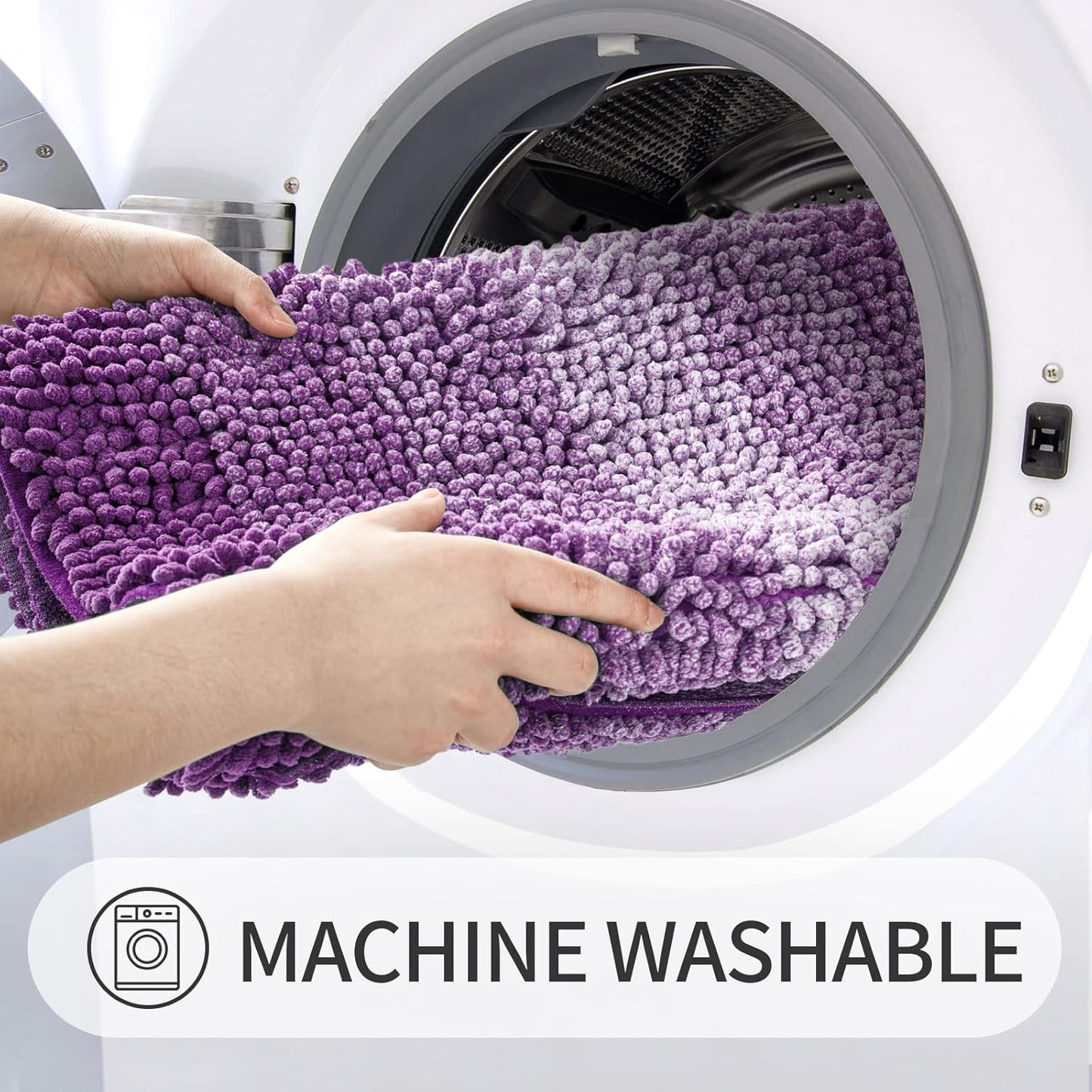 Gibelle Purple Bathroom Rugs, Luxury Chenille Bath Mat, Small Non Slip Shower Rug and Bath Room Floor Mats, Machine Washable, Quick Dry Bathmat, Soft Cozy Plush Rug for Tub, 20" x 32"