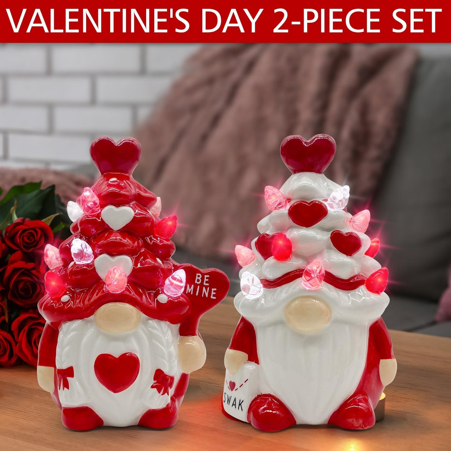 Hexagram Valentines Day Decorations, Valentines Day Decor, 2Pcs Valentine Gnomes Decor, Valentine's Day Decorations, Valentine Ceramic Tree Decoration for Home