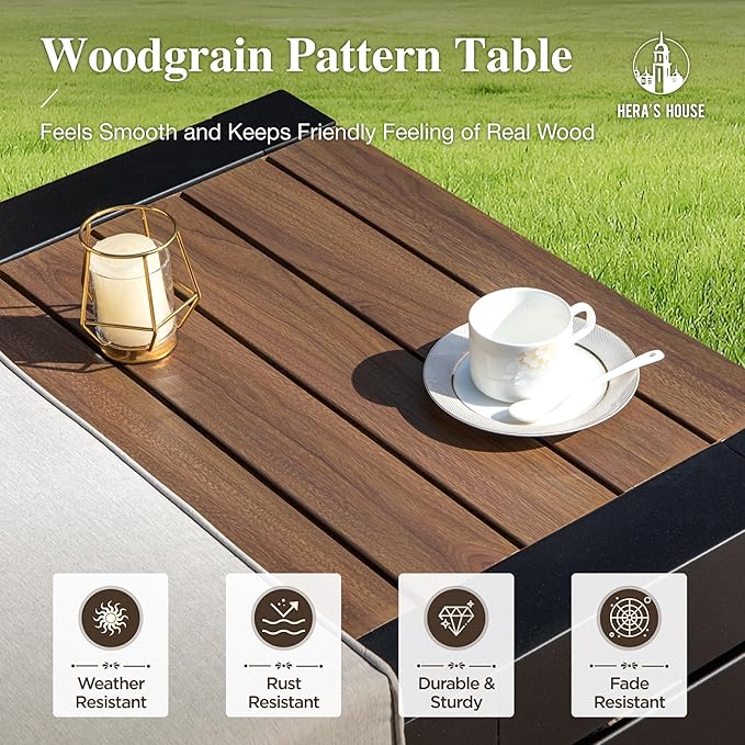HERA'S HOUSE Patio Furniture Set, 4 Pieces All-Weather Outdoor Sectional Sofa with 28" Coffee Table & 5.9" Thick Waterproof Cushions, Modular Conversation Set for Garden Deck Backyard (Easy Assembly)