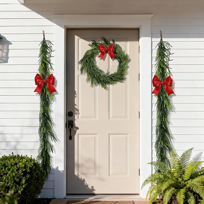 Artificial Norfolk Pine Garlands, 4 Pcs 6 Ft Real Touch Pine Garlands, Christmas Greenery Green Garland for Mantle, Fireplace, Table, Wall, Outdoor, Indoor Christmas Decorations (6 FT, 4)