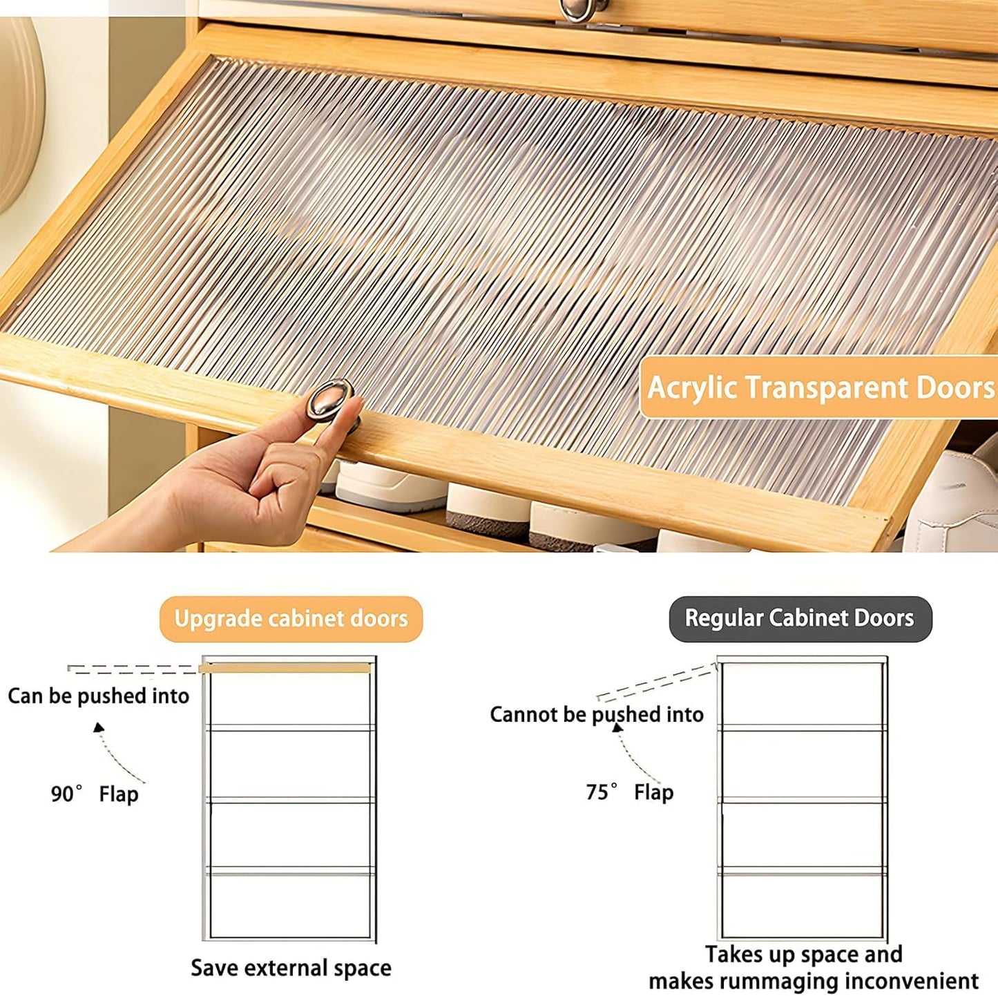 sasygfi Shoe Rack Organizer for Closet Entryway, Tall Shoes Cabinet with Acrylic Doors, 10-Tier 40 Pairs Bamboo Shoe Cabinet, Large Shoe Storage Cabinet for Hallway, Living Room, Bedroom