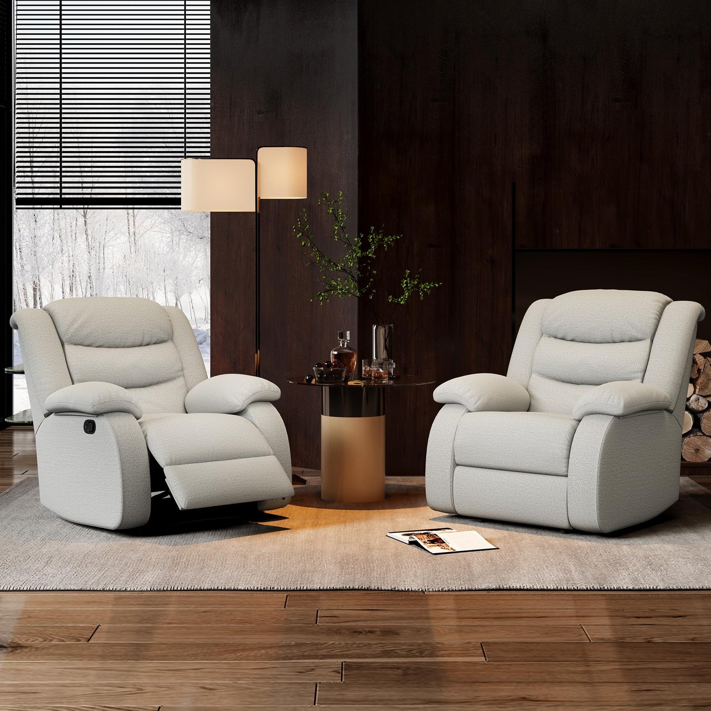Erdoru Oversized Fabric Recliner Chair, Overstuffed Manual Recliner Chair Single Sofa with Comfortable Arm and Backrest, Comfty Home Theater Seating for Living Room, Meeting Room, Bedroom, Light Grey