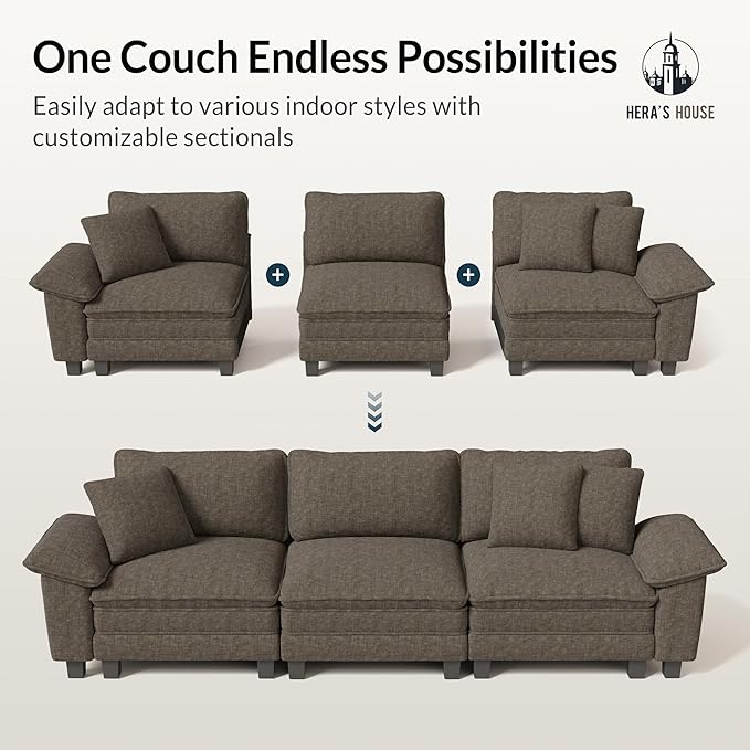 HERA'S HOUSE 88" Modular Sectional Sofa, Loveseat Couches for Living Room, Comfy Cloud Couch 2-Seater Deep Seat Sofa with Throw Pillow, Chenille Ash