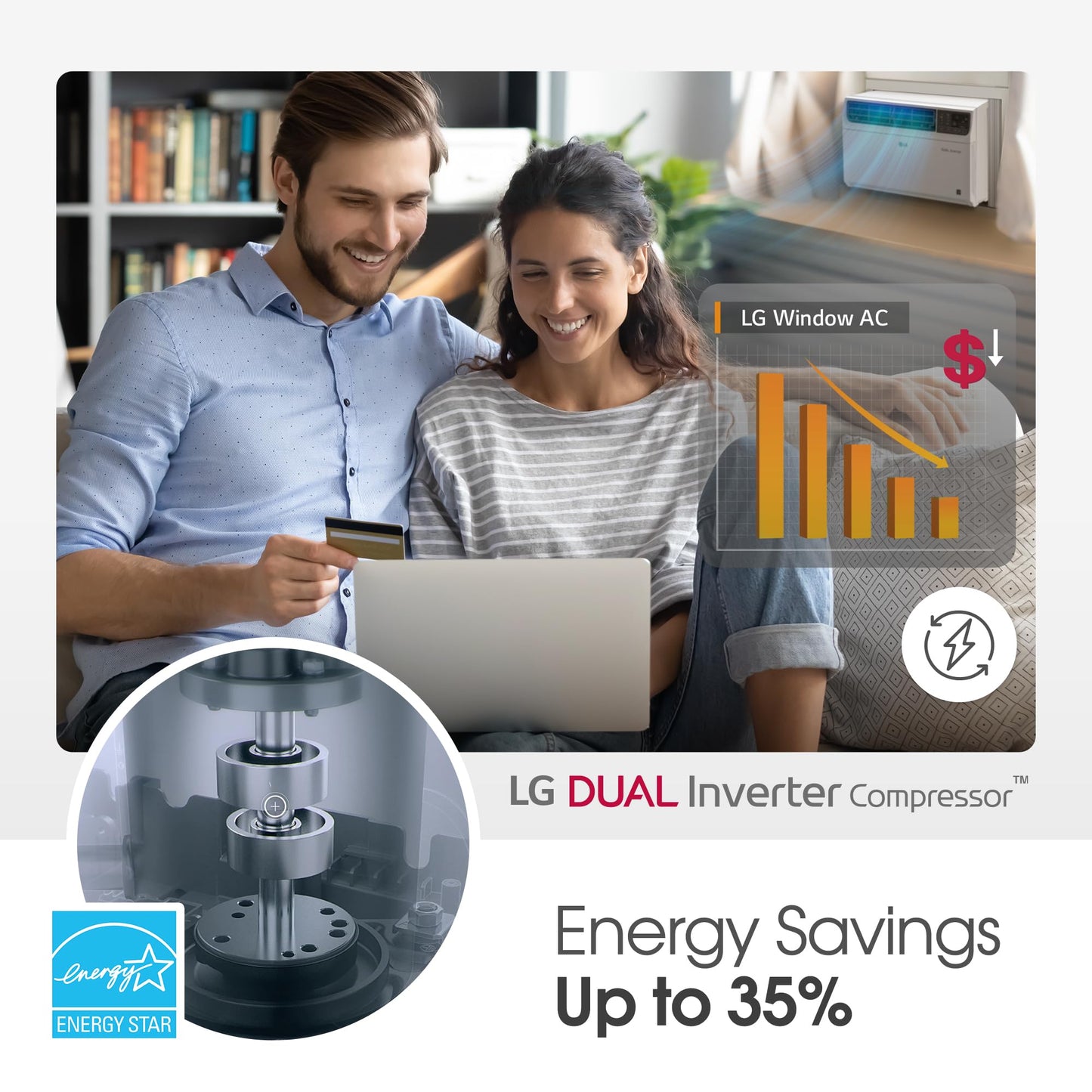 LG 14000 BTU Window Air Conditioner Energy Saving Dual Inverter Remote Control WiFi Enabled Works w/LG ThinQ, Alexa Washable Filer Ultra-Quiet Cools 700 Sq.Ft. for Large Room AC Unit White LW1522FVSM