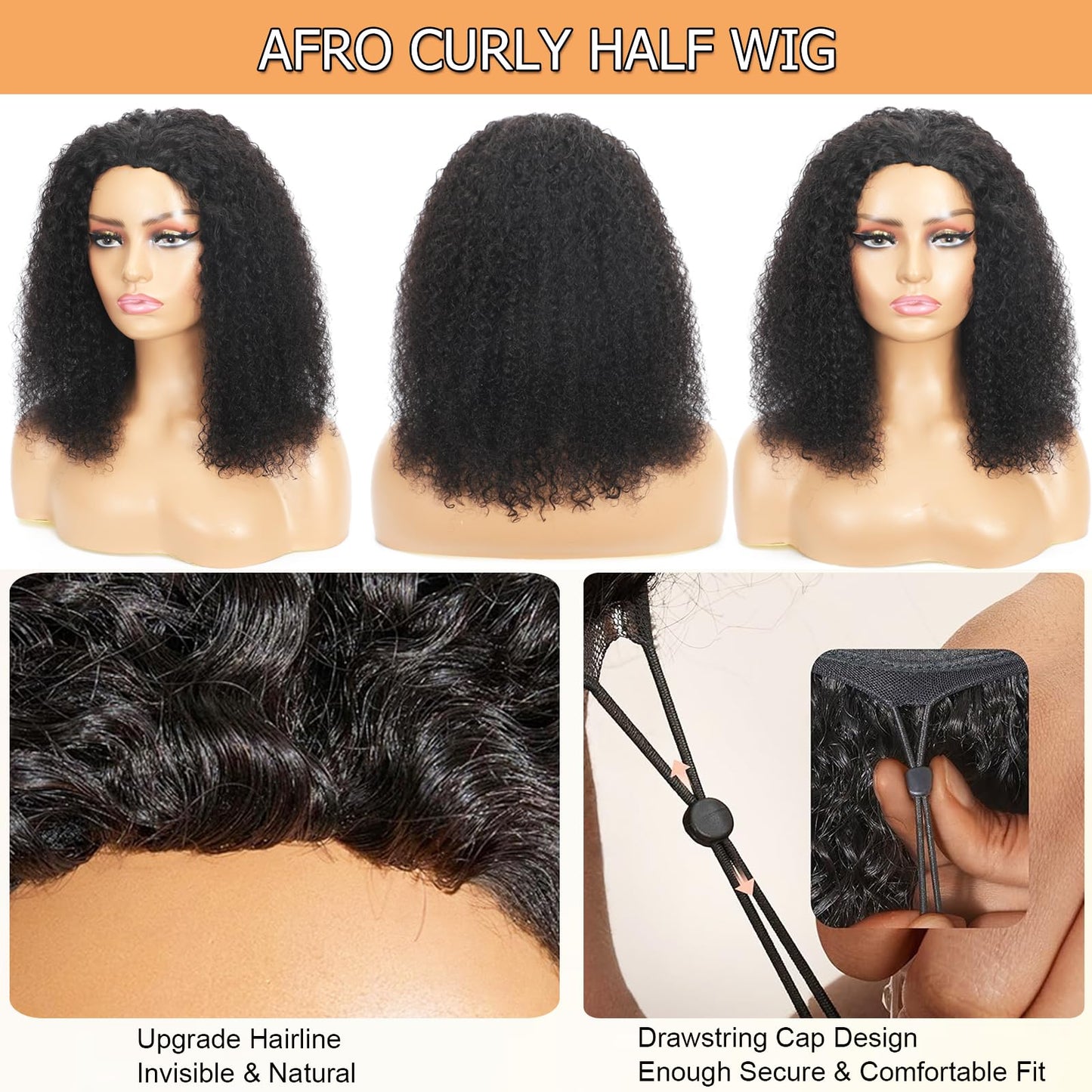 Half Wig Human Hair Curly 20 Inch 200 Density Glueless Jerry Curly Human Hair Half Wigs For Black Women 3 In 1 Seamless Flip Ove