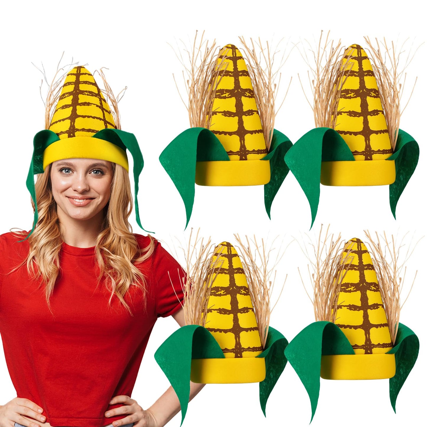 Berlune 4 Pcs Funny Corn Hats Corn Cob Hat for Thanksgiving Cosplay Party Accessories
