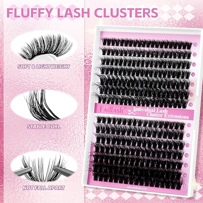 FADLASH Lash Clusters 60D+80D Eyelash Extensions 10-18mm Individual Cluster Lashes D Curl DIY Lash Extension Clusters 3D Effect Eyelash Clusters Volume (60D+80D-3D-Mix10-18)