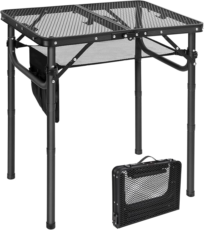 RedSwing Folding Grill Table, Lightweight Height Adjustable Aluminum Table with Mesh Desktop and Mesh Bag for Outdoor Camp...