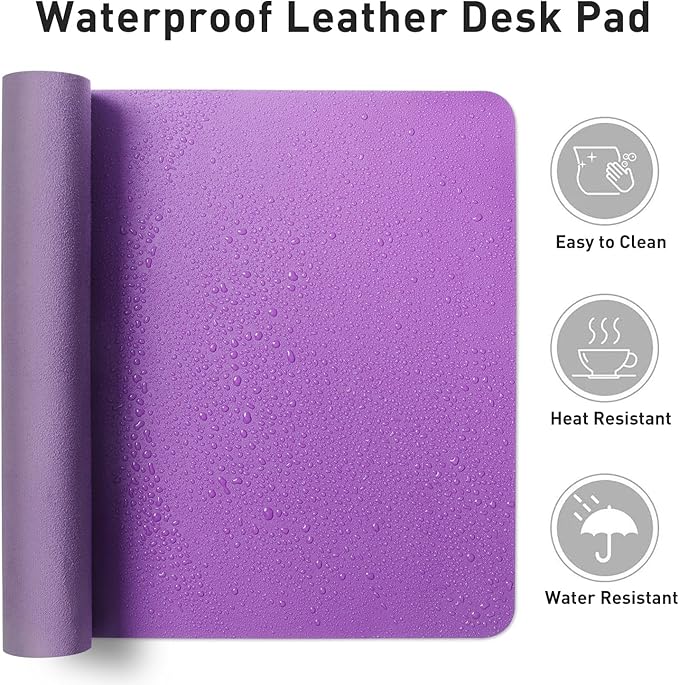 Aothia Leather Desk Pad Protector, Mouse Pad, Office Desk Mat, Non-Slip PU Leather Desk Blotter, Laptop Desk Pad, Waterproof Desk Writing Pad for Office and Home (23.6" x 13.7", Iris Violet)