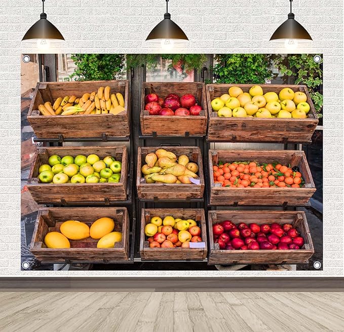 Gorpic 7x5ft Fabric Fruits Backdrops Banner Farmers Market Display Photography Background for Grocery Healthy Products Foo...