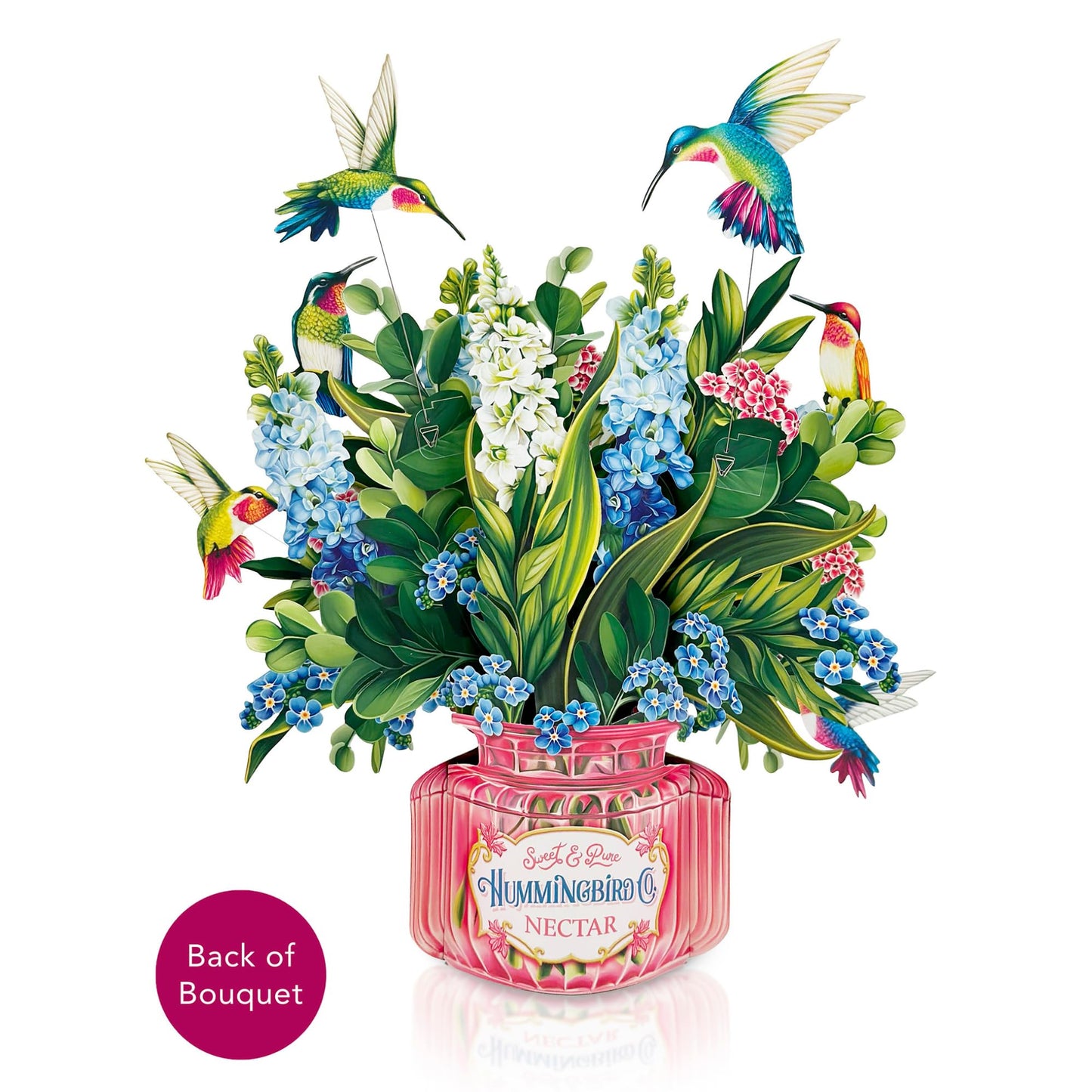 Freshcut Paper Pop Up Cards, Hummingbird Oasis, 12 Inch Life Sized Forever Flower Bouquet 3D Popup Greeting Card, Birthday Cards, Thank You Card, Blank Notecard & Envelope