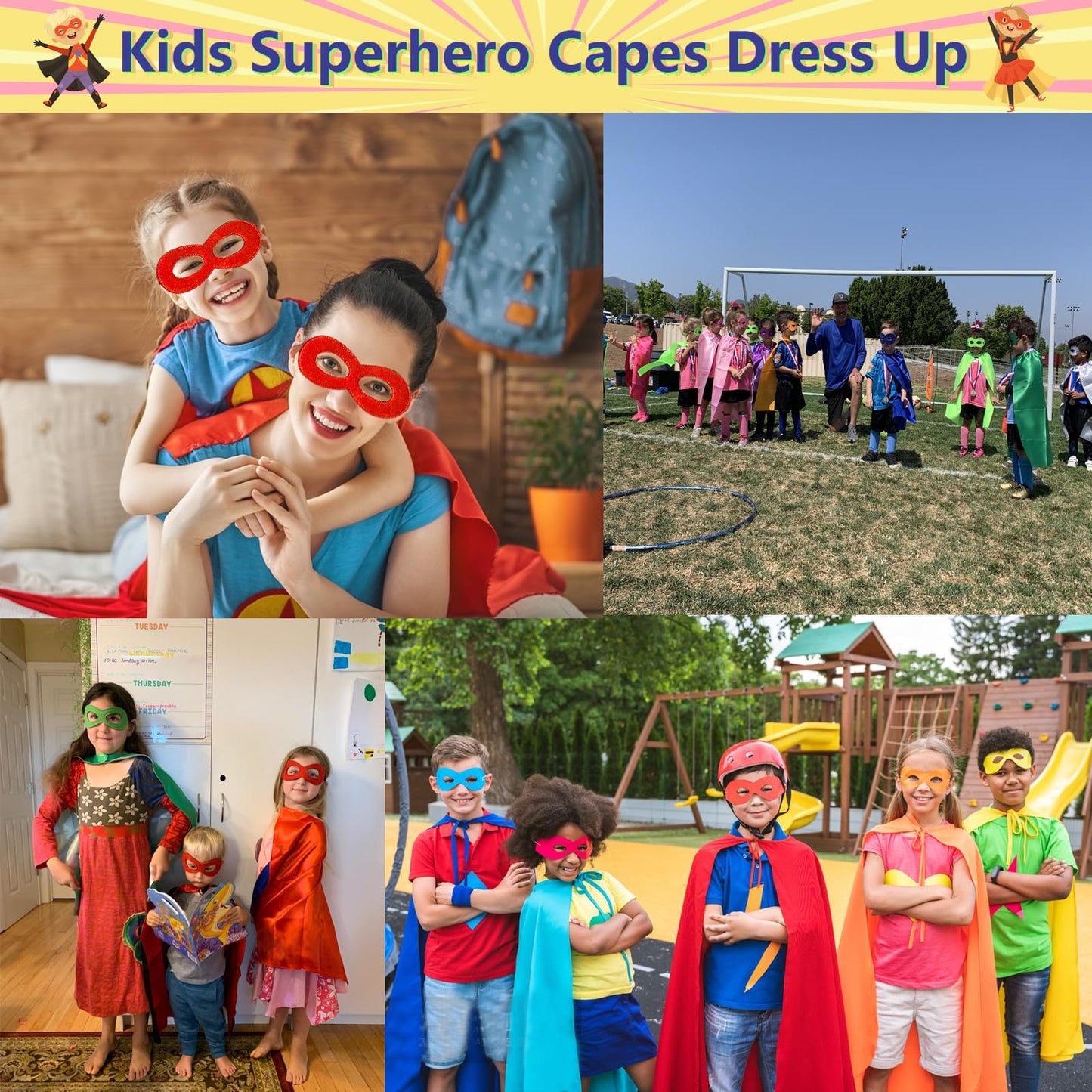 Dajiahao Superhero Kids Capes and Masks - Halloween Costume Cape Party Dress Up Toys Capes 4-10 Year for boys birthday party Gifts(Purple)