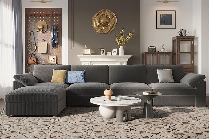 EASE MOOSE Sectional Modular Sofa,Oversized L Shape Sectional Couch Wide Deep Seat Modular Cloud Couch for Living Room,Dark Gray Removable and Washable