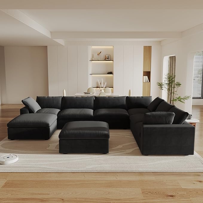 Cloud Modular Sectional Couch,160inch Overzised Down Filled Comfort Sofa Couch for Living Room,8 Seater Minimalist Wide Deep Seat Convertible Couches,Sofa Cover Washable & Removable, (Black)