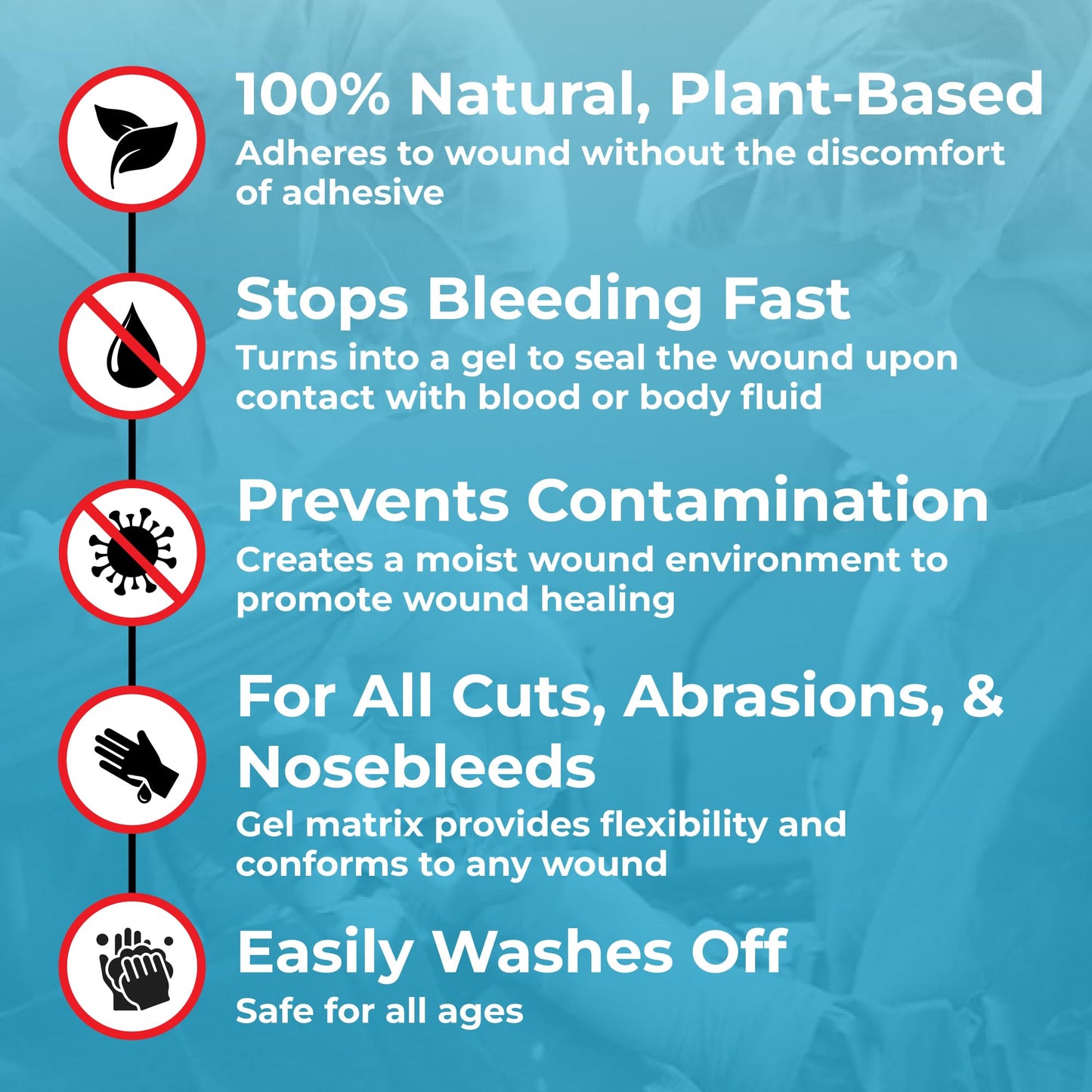 BloodSTOP-Hemostatic Dressing: Controls Bleeding Fast, Natural, Plant-Based Wound Dressing, Cuts, Road Rash, Abrasions, Nosebleeds, Bleeding Control Kit, Stop The Bleed Kit - Safe for All Ages, 10 Ct