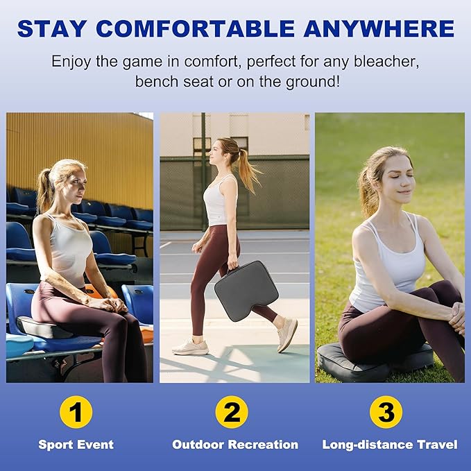 FASTMOMENT 2 Pcs Stadium Seat Cushions - Outdoor Seat Cushions for Bleachers Fashion & Portable Stadium Cushions with Decorative Strips Water-Repellent Stadium Seats for Outdoor Sports Events (Grey)