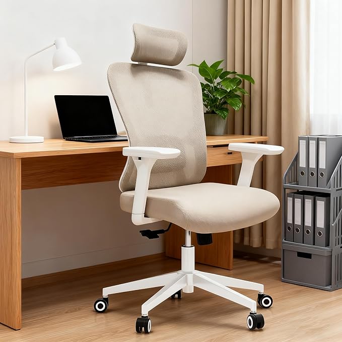 ZYFFHYLAI Ergonomic Office Chair - 350LB Mesh Office Chair with Adjustable Lumbar, High Back Computer Chair with 3D Armrests, Comfy Chair with 2D Headrest & Tilt Function for Study, Work, Gaming