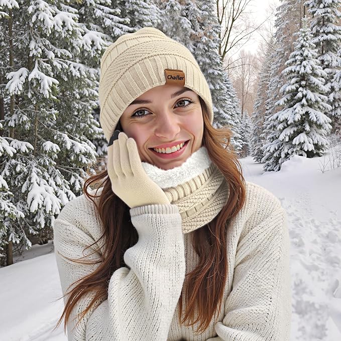 Winter Hats for Women Beanie Hat Warm Thick Knit Skull Cap Hat and Scarf Gloves Sets