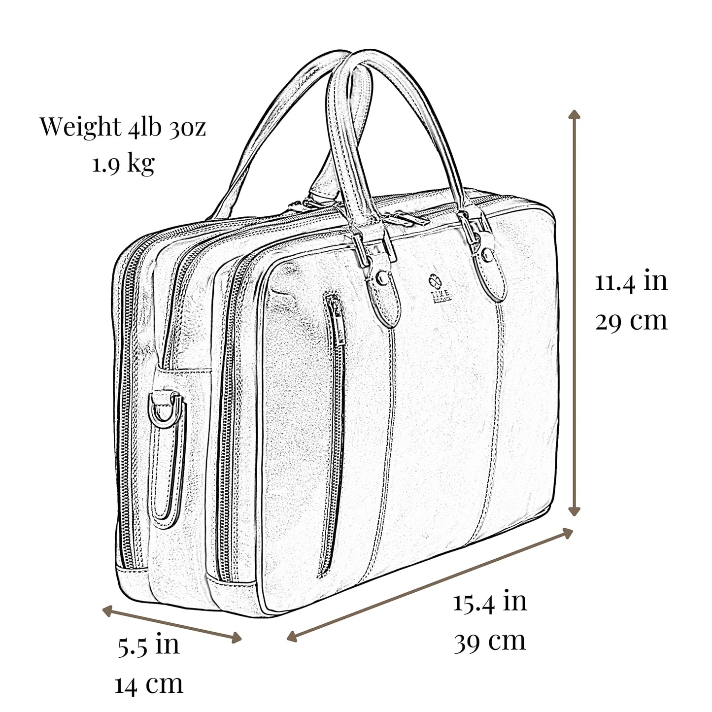 Time Resistance Leather Laptop Briefcase - Full Grain Leather Computer Bag for Men and Women (Cognac Brown)