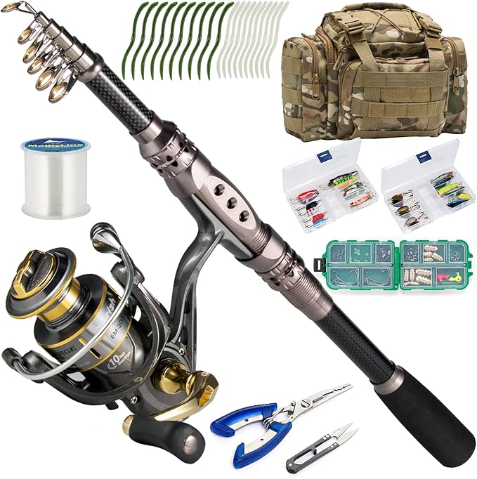 Dr.Fish Fishing Rod and Reel Combos 125-Pieces Telescopic Spinning Pole Reel Gear Equipment Set with Tackle Bag for Adult ...