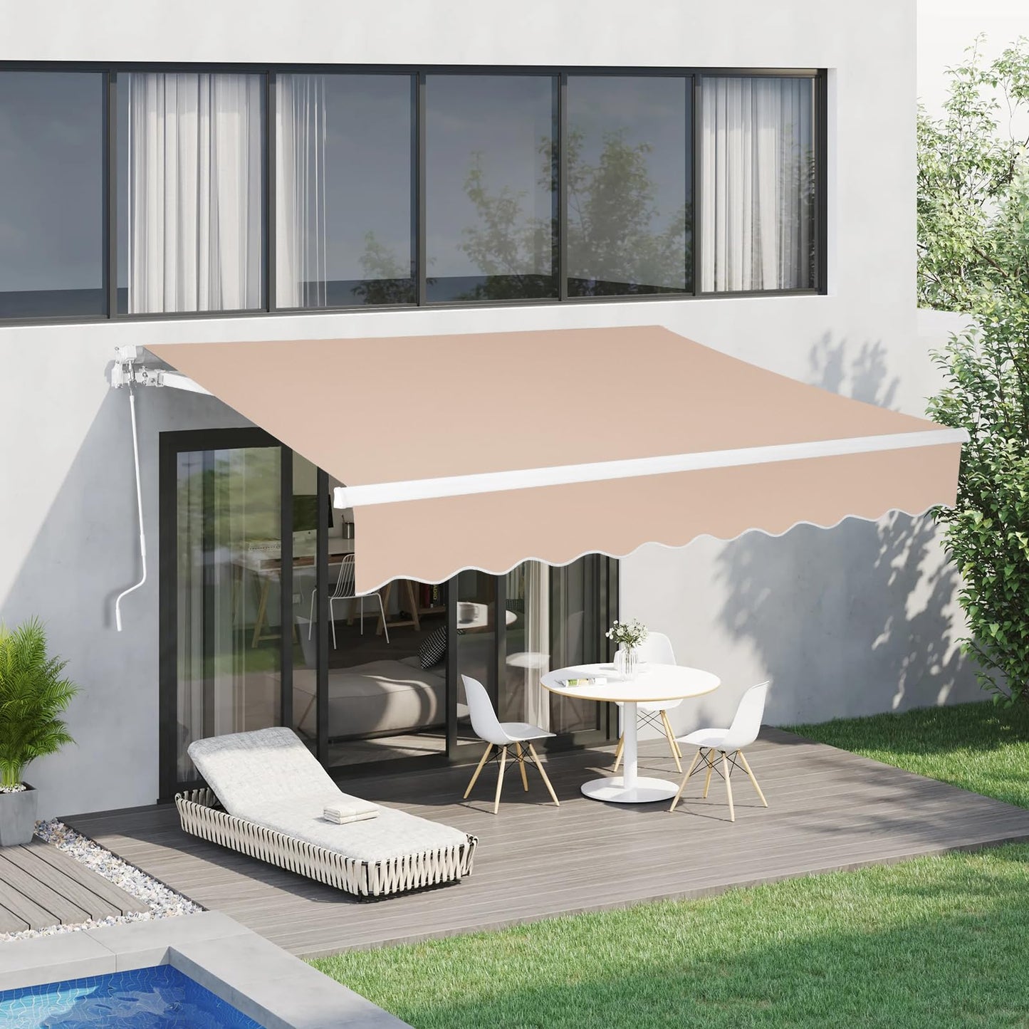 VINGLI 12’ x 10 ‘ Retractable Awning for Patio Awning Door Awning with Manual Crank Handle, Aluminum Frame Door Canopy UV Resistant (Beige)