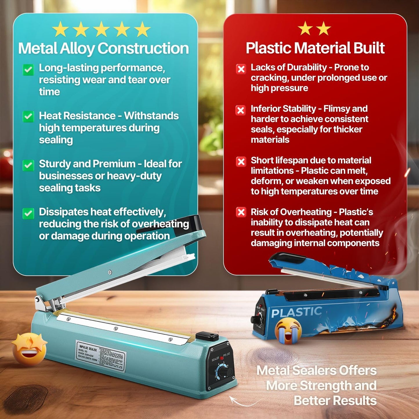 Flexzion Impulse Sealer 12 Inch (300mm) 400W Heat Sealer Machine with Adjustable Heating Mode, No Warm Up Needed, Portable Bag and Seal Impulse with Replacement Element Grip and Teflon Tape