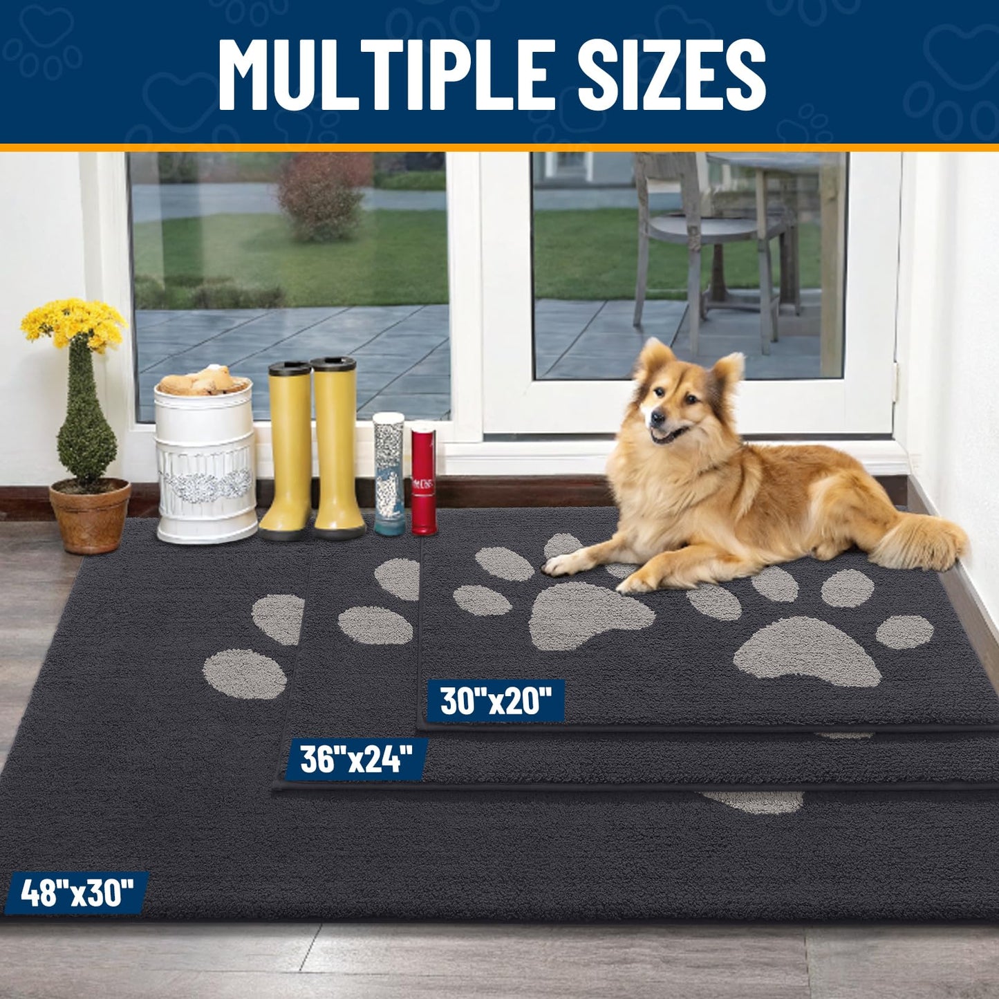 Smiry Dog Door Mat for Muddy Paws 30x20, Dirt Trapper Non Slip Washable Indoor Doormats, Absorbent Entryway Carpet for Inside Floor, Dark Grey