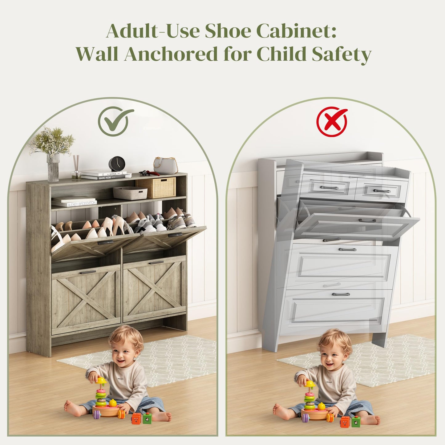 AesthLife Shoe Storage Cabinet with 4 Flip Drawers, Sturdy Anti-Tip Design Shoe Rack Cabinet for Entryway, Hallway, Apartment (Rustic Grey)
