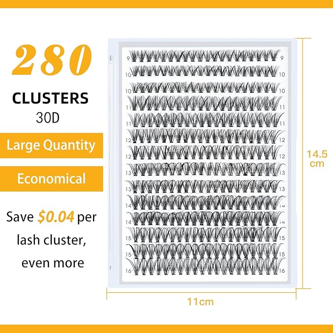B&Qaugen Lash Clusters 30D 50D-C-9-16MIX Individual 280 Clusters False Eyelash 9-16MIX Lash Clusters Extensions DIY Eyelash Extensions at Home (30D 50DC-9-16MIX)