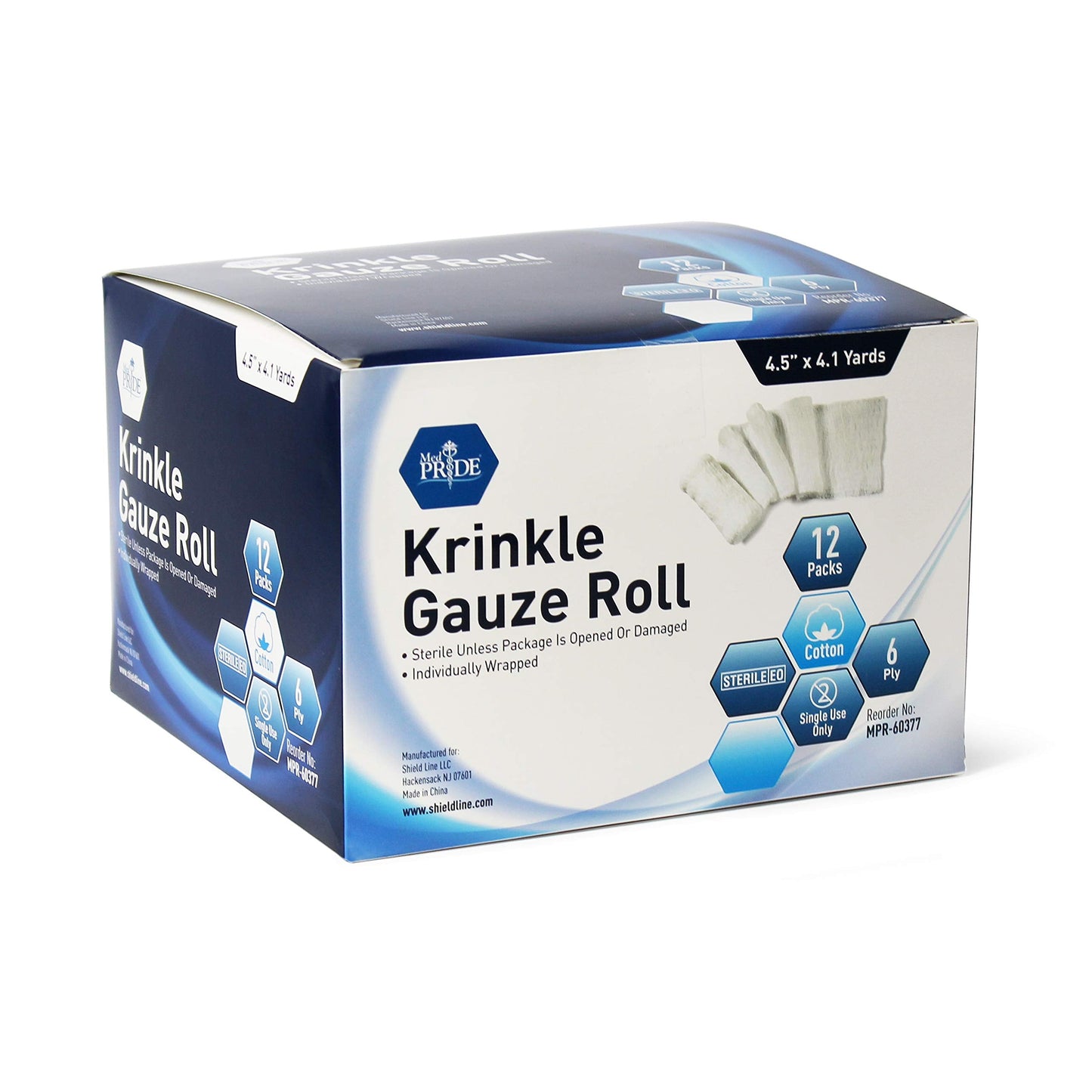 MED PRIDE Sterile Krinkle Gauze Roll 4.5in X 4.1yd 6 Ply Highly Absorbent Cotton Roll Gauze Individually Wrapped Wound Dressing (12 12 Count (Pack of 1))