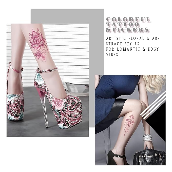 Pink Boho Temporary Tattoos | realistic temporary tattoos specially designed for women. These are waterproof fake tattoo stickers featuring floral and butterfly patterns.