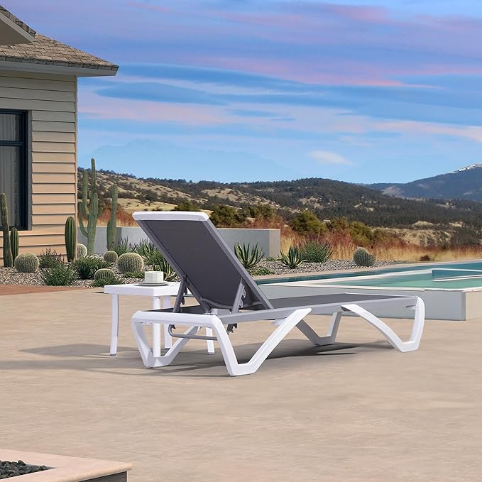 PURPLE LEAF Patio Chaise Lounge Chair Set Outside Aluminum Plastic Stackable Tanning Chairs with Side Table for Pool Sunbathing Beach Deck Outdoor Lounger, Grey